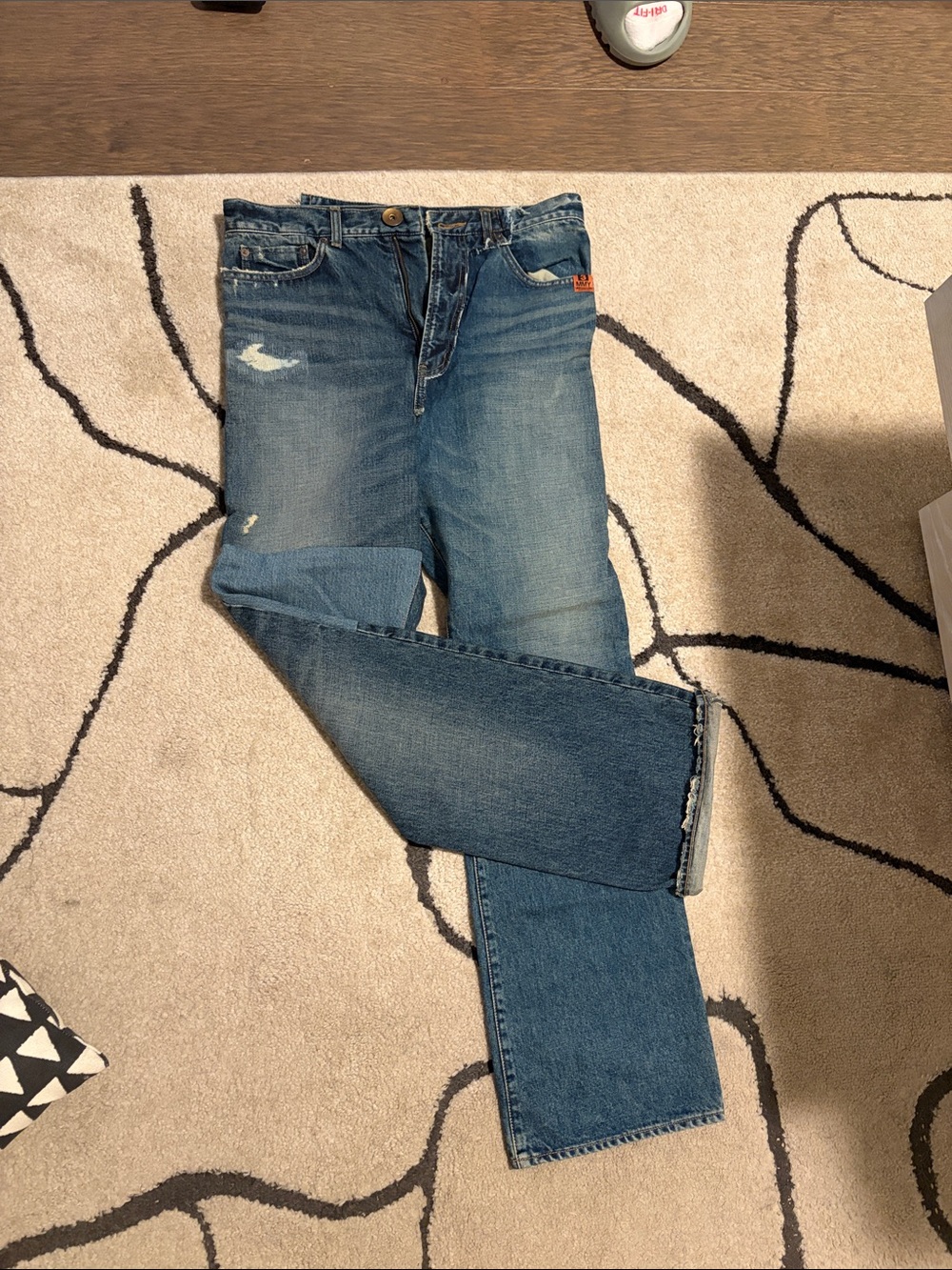 Miharayasuhiro Distressed Straight-Leg Blue Jeans